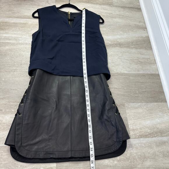 Tibi Lamb Leather Navy & Black Mini Sheath Dress Women’s Size 6 - Picture 10 of 10